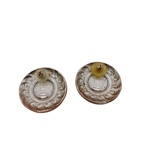 Vintage Pisces Silver Medallion Stud Earrings