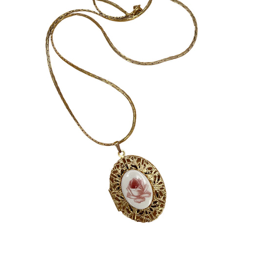 Vintage Floral Locket Necklace and Earring Set