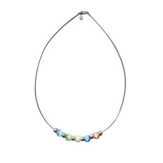 Vintage Sterling Silver Cat's Eye Bead Necklace