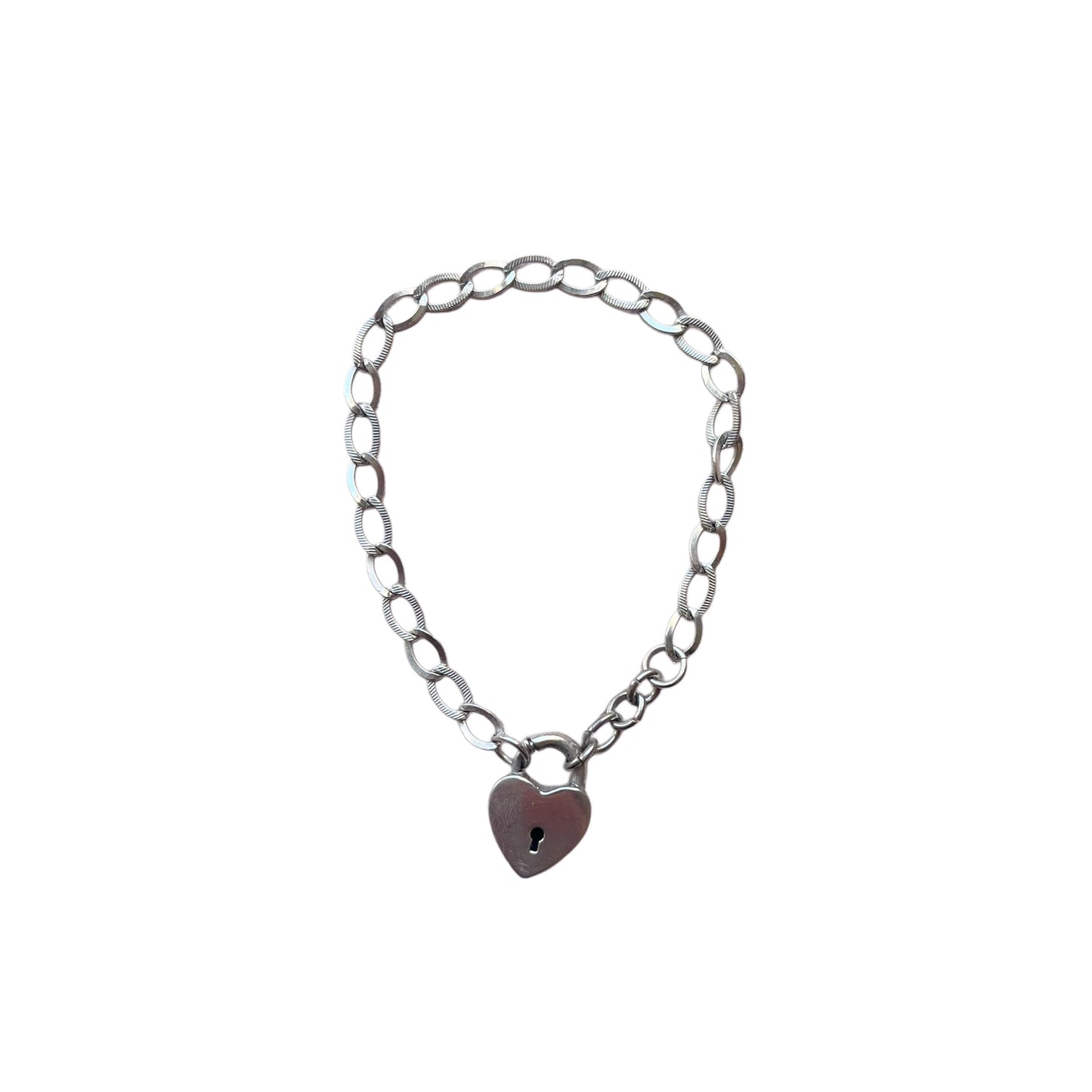 Vintage Sterling Silver Heart Lock Chain Bracelet