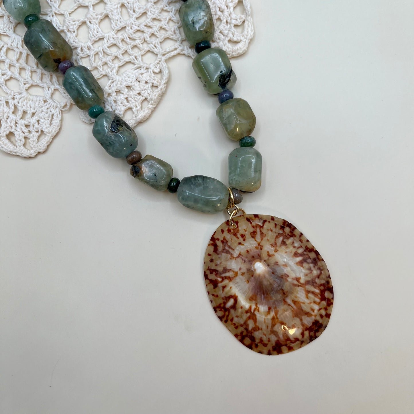 Tourmaline Beaded Shell Necklace