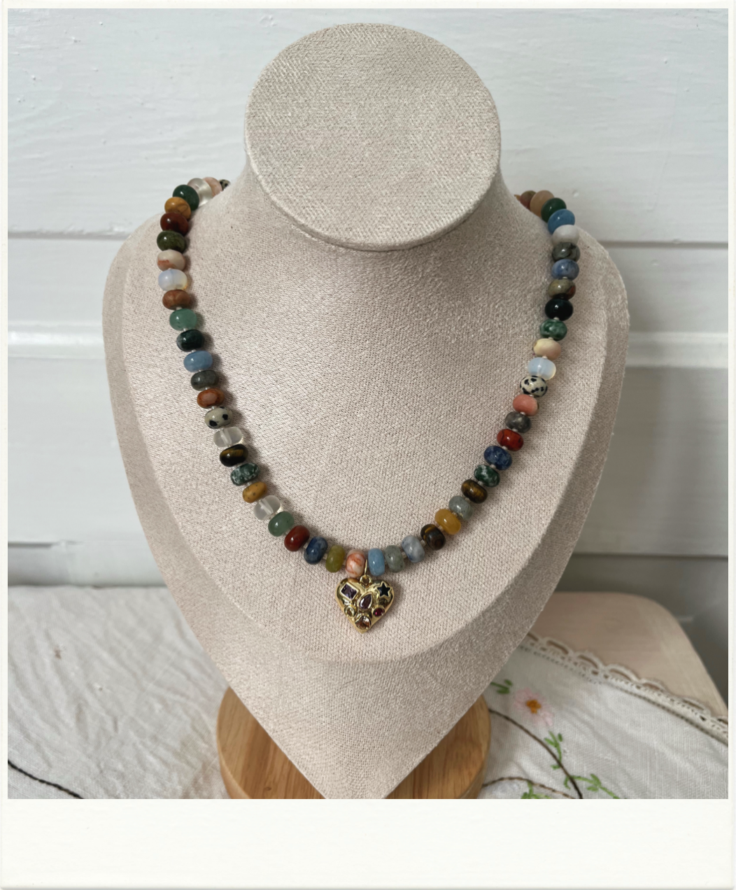 Multicolored Rondelle with Heart Pendant