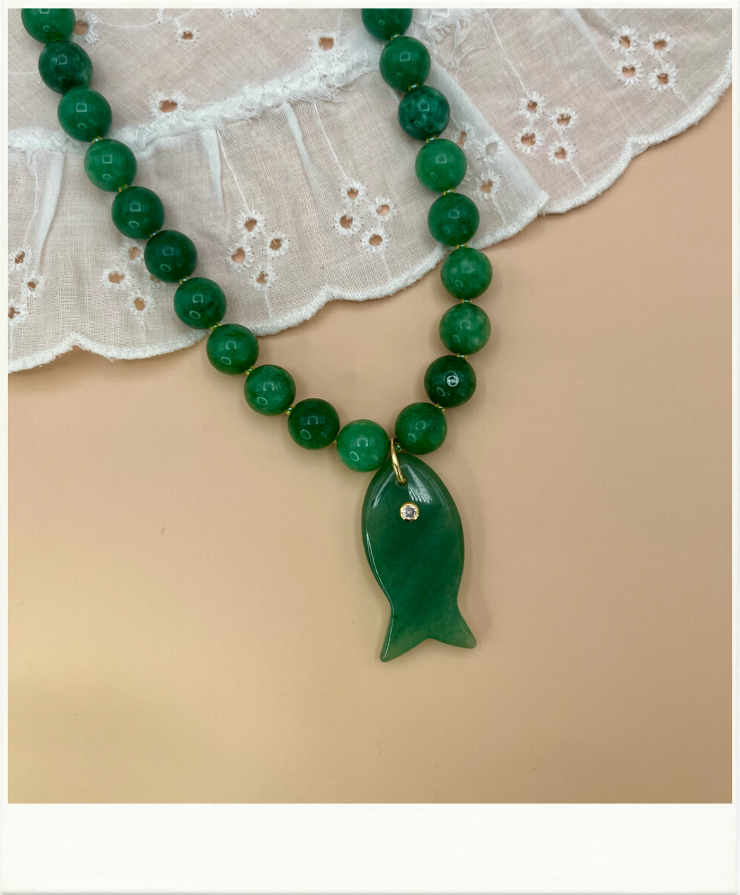 Green Jade Beaded Fish Necklace