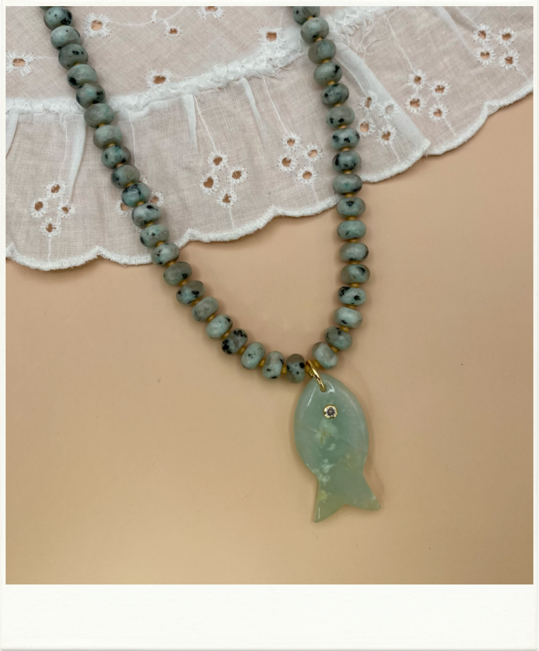 Green Agate Beaded Fish Necklace