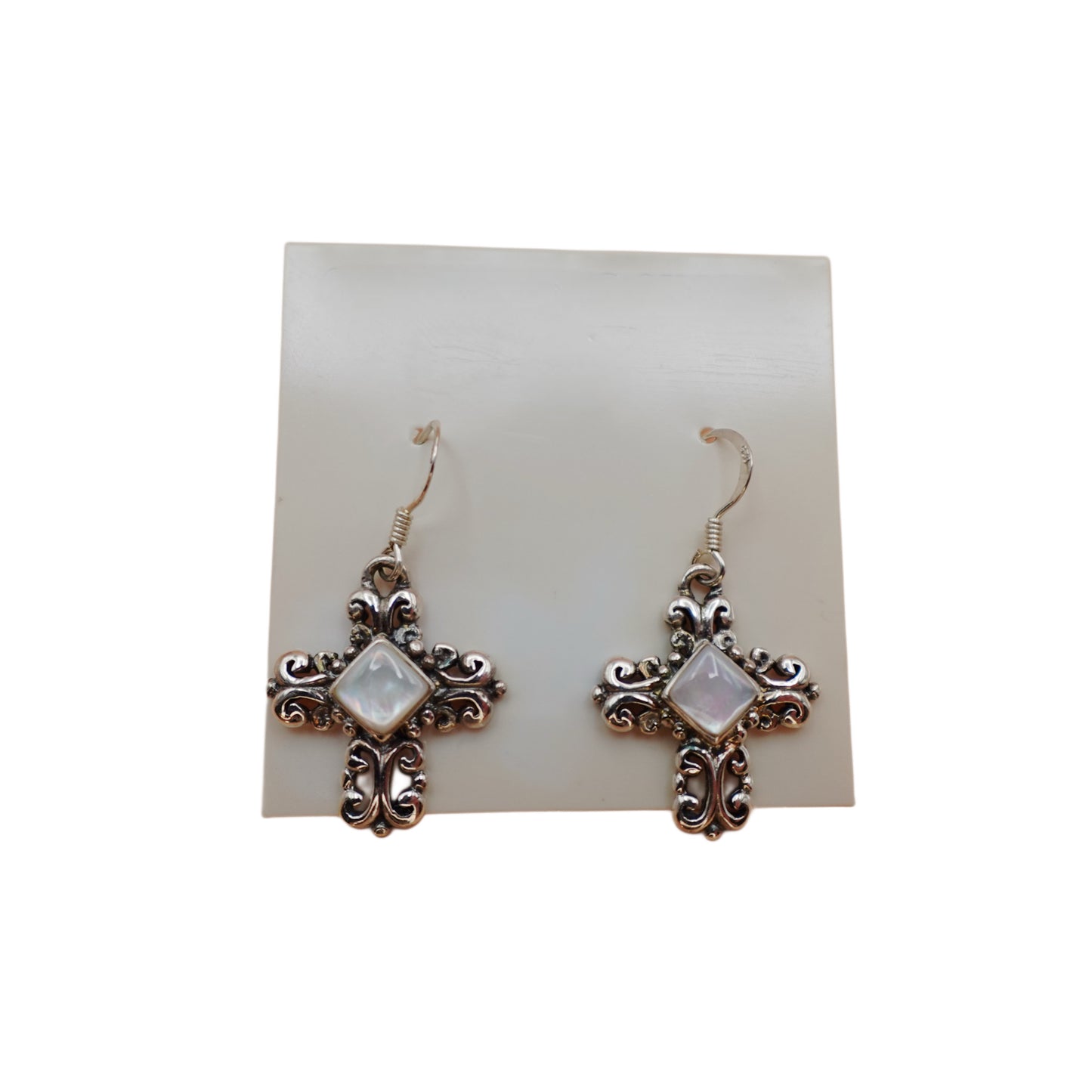 Vintage Sterling Silver MOP Cross Earrings