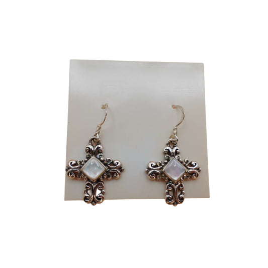 Vintage Sterling Silver MOP Cross Earrings