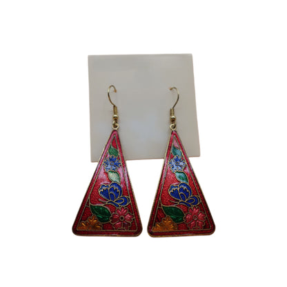 Vintage Cloisonné Red Floral Earrings