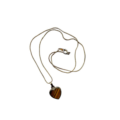Vintage Tiger's Eye Inlay Heart Pendant Necklace