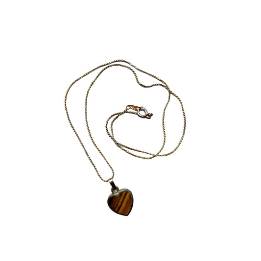 Vintage Tiger's Eye Inlay Heart Pendant Necklace