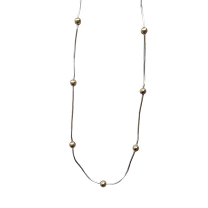 Vintage Made in Italy Two Tone Sterling Silver Bead Necklace