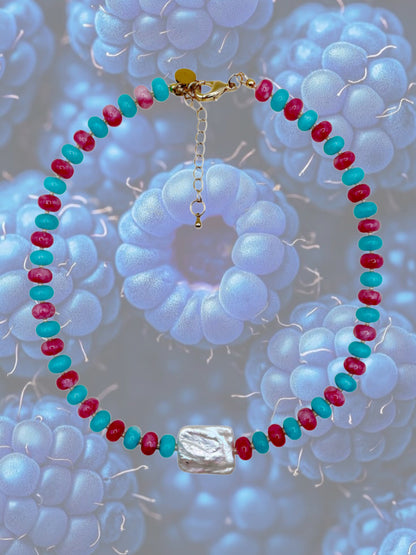 Blue Raspberry Beaded Necklace