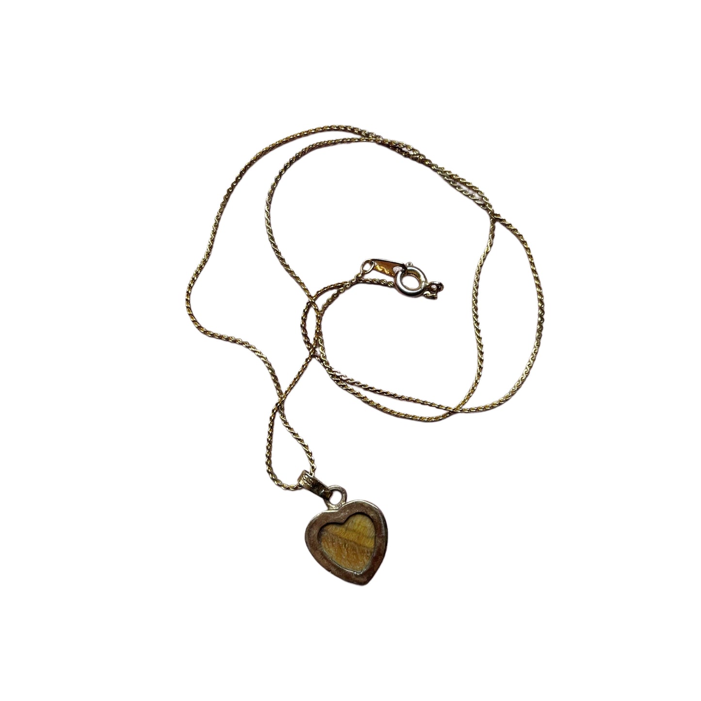Vintage Tiger's Eye Inlay Heart Pendant Necklace
