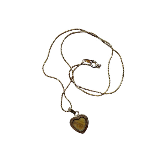 Vintage Tiger's Eye Inlay Heart Pendant Necklace