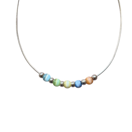 Vintage Sterling Silver Cat's Eye Bead Necklace