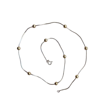 Vintage Made in Italy Two Tone Sterling Silver Bead Necklace