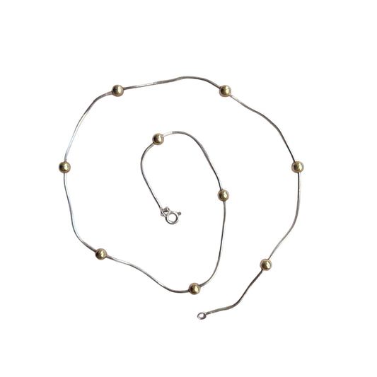 Vintage Made in Italy Two Tone Sterling Silver Bead Necklace