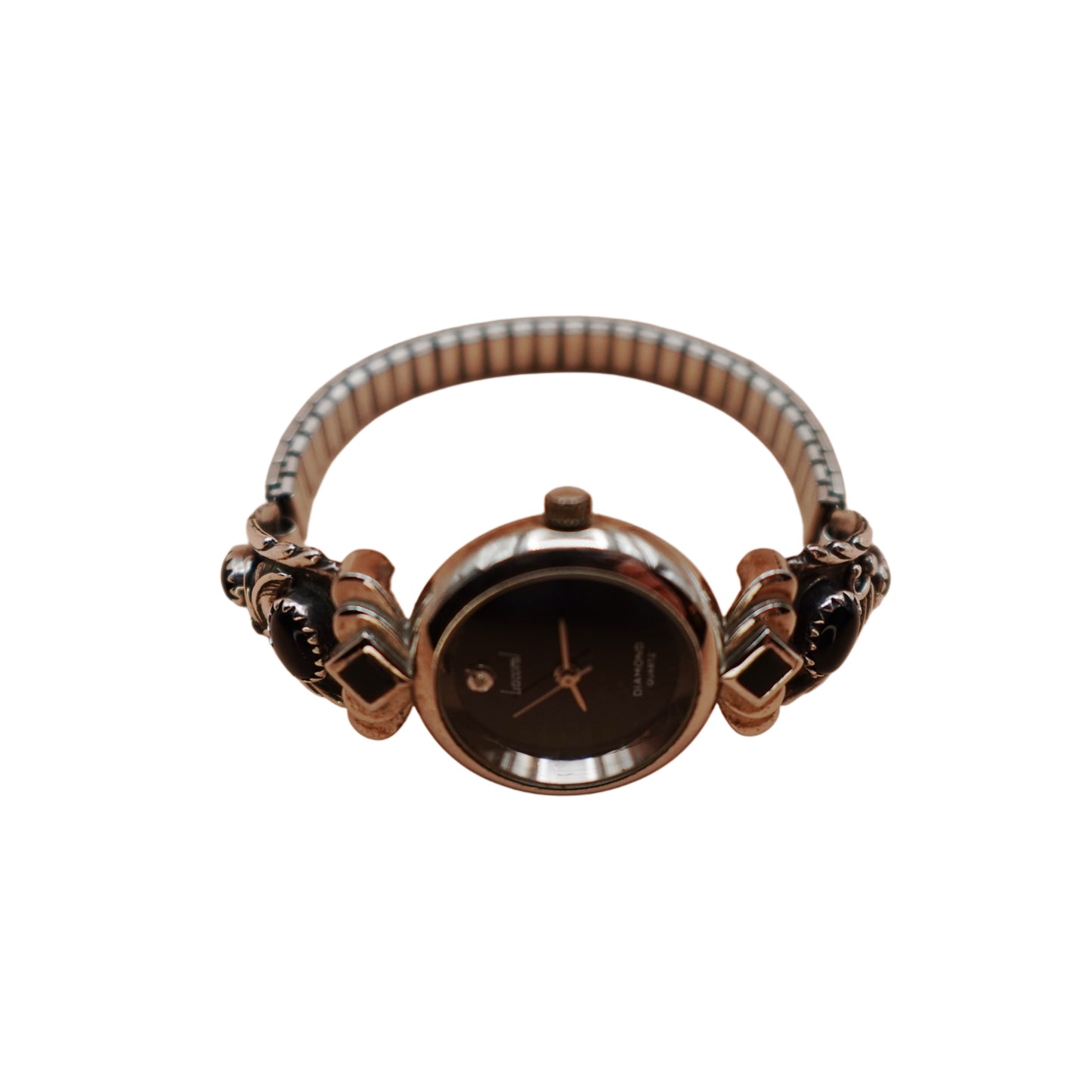 Vintage Diamond Quartz Black Onyx Watch