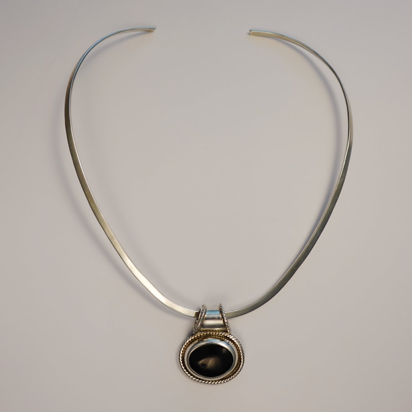 Vintage Sterling Silver Onyx Pendant Cuff Necklace