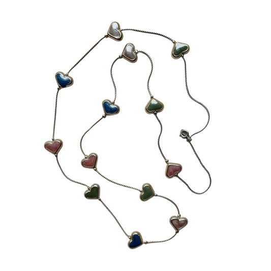 Vintage Multicolored Heart Station Necklace
