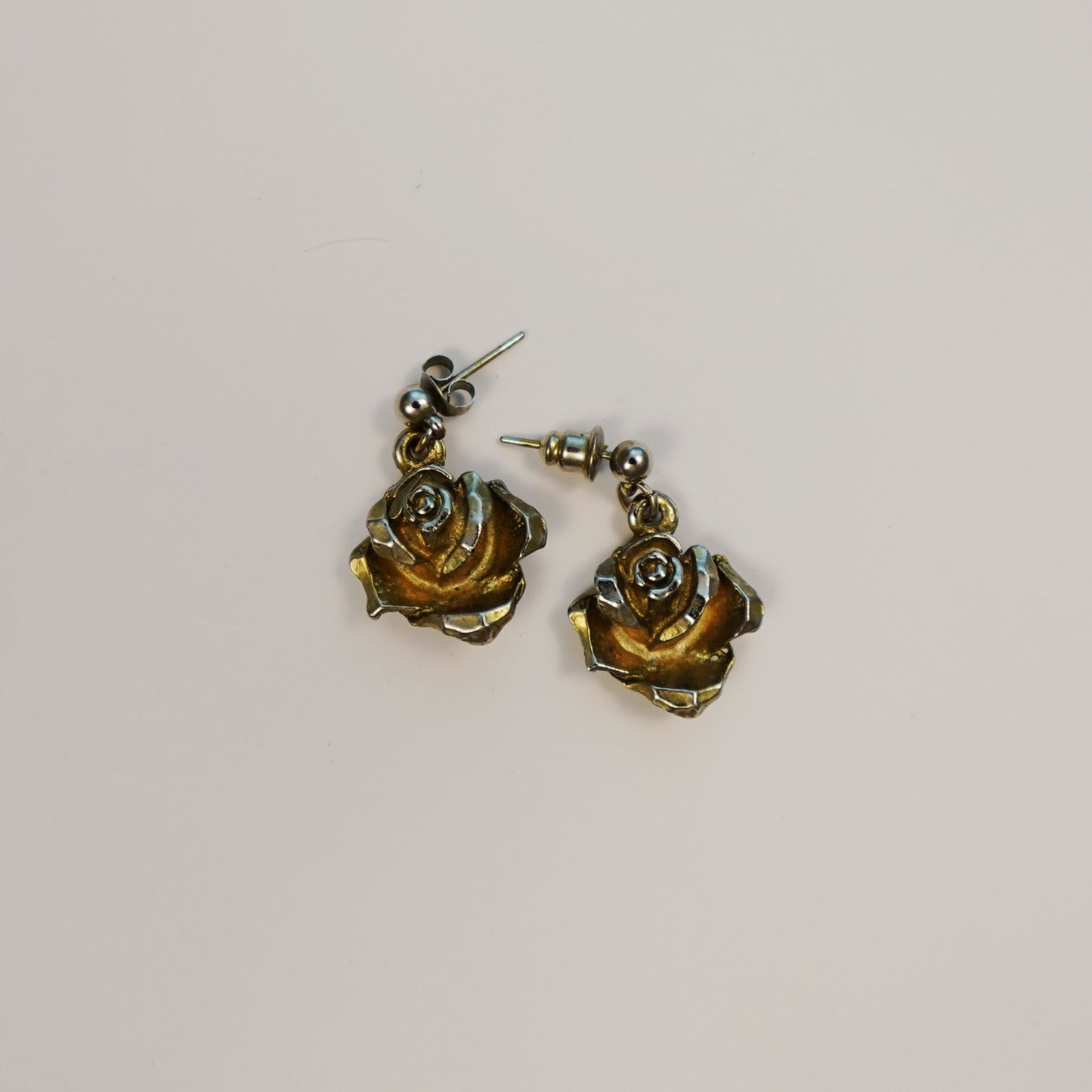 Vintage Rose Drop Silver Earrings
