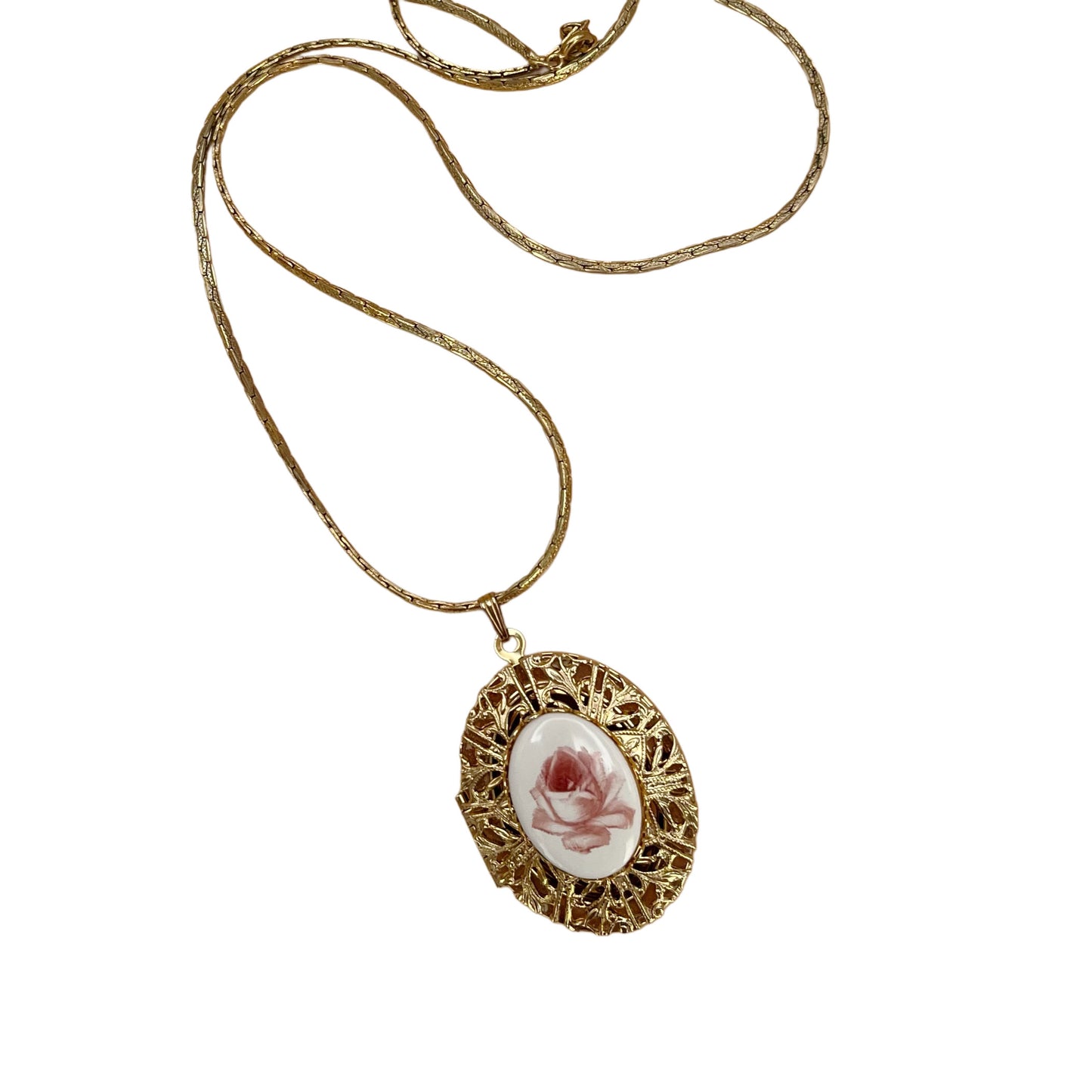 Vintage Floral Locket Necklace and Earring Set