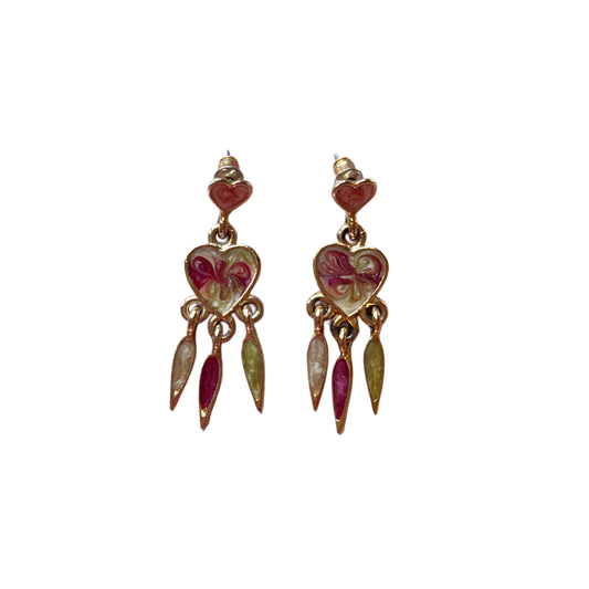 Vintage Heart-Motif Dangle Earrings