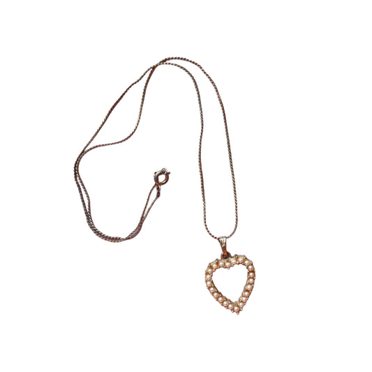 Vintage Pearl Heart Pendant Necklace