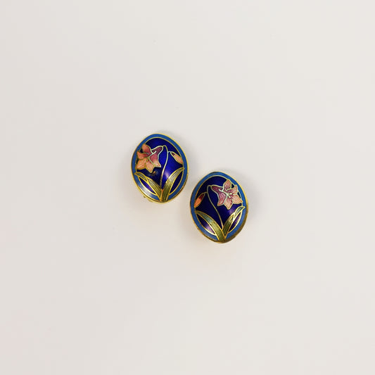 Vintage Cloisonné Floral Earrings