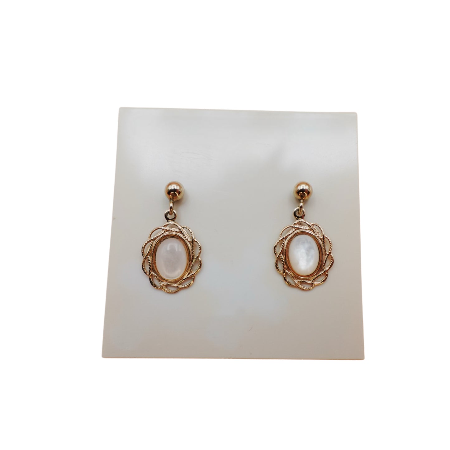 Vintage Gold Oval Moonstone Drop Earrings