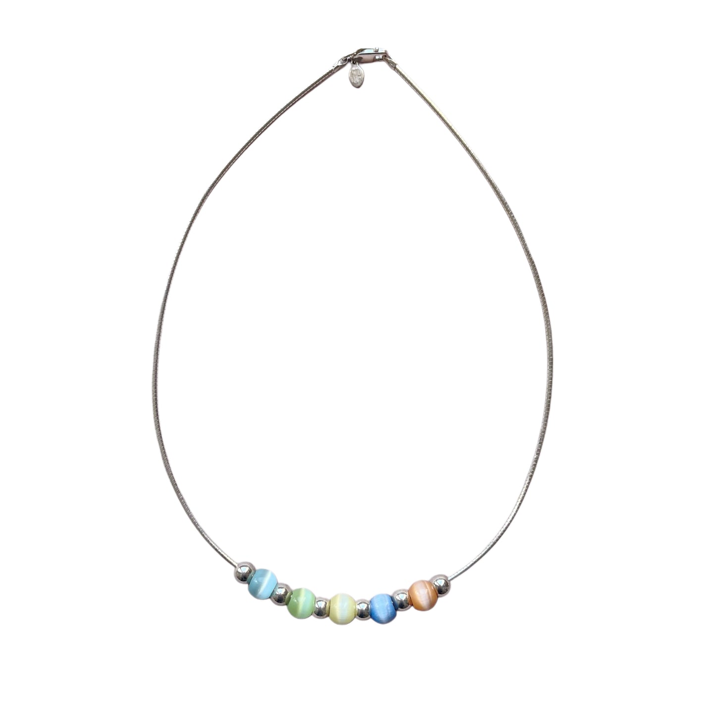 Vintage Sterling Silver Cat's Eye Bead Necklace