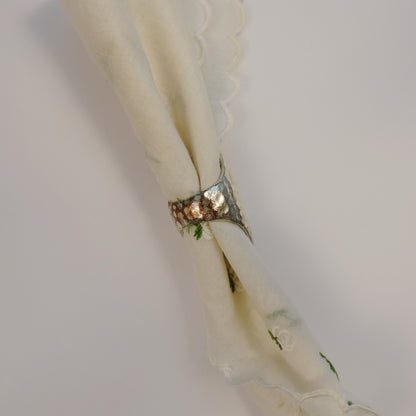 Vintage Silver Triple Stone Inlay Hammered Ring