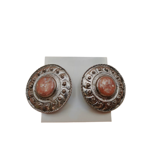 Vintage Pisces Silver Medallion Stud Earrings