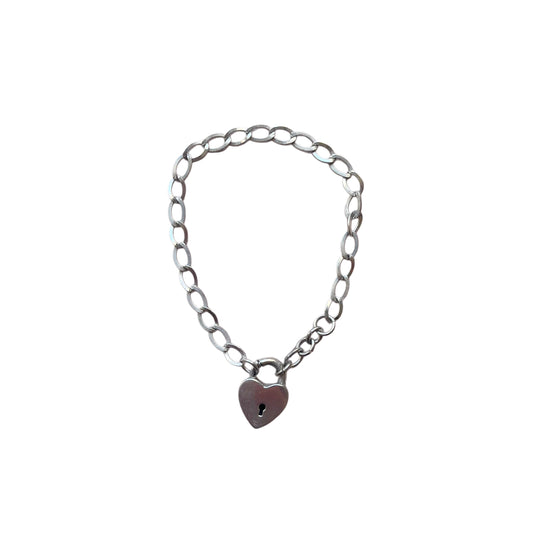 Vintage Sterling Silver Heart Lock Chain Bracelet