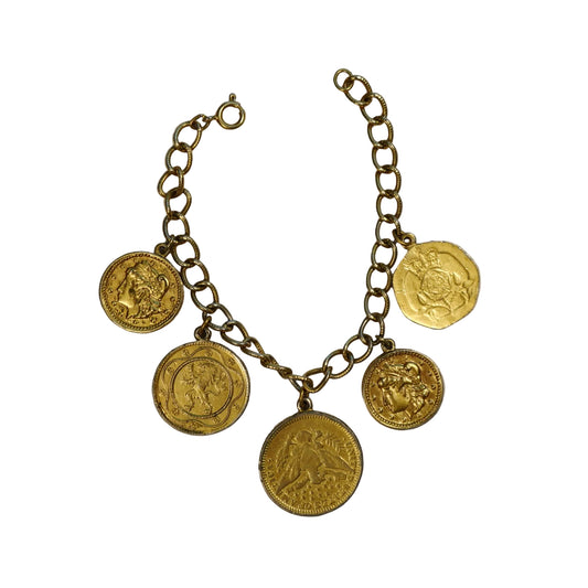 Vintage Gold Tone Coin Charm Bracelet