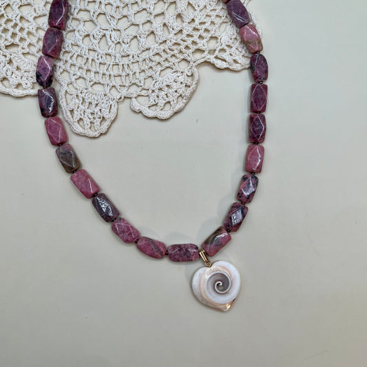 Rose Rhodolite Shell Necklace