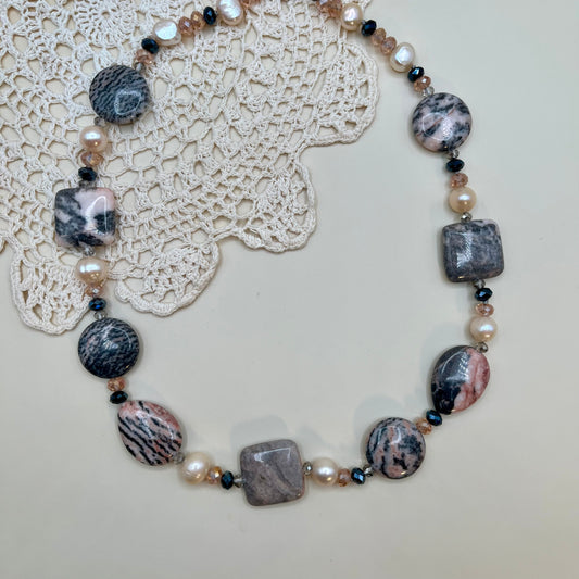 Pink Jasper Pearl Necklace