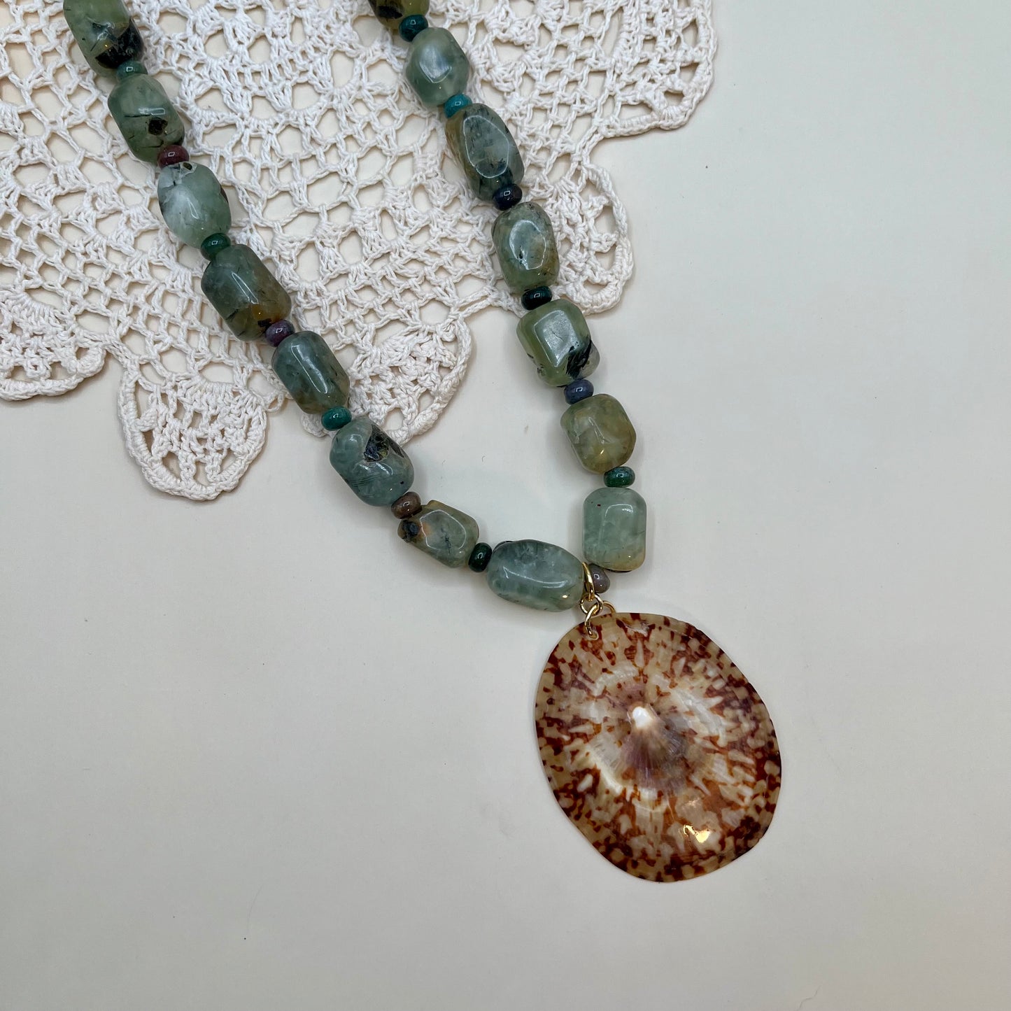 Tourmaline Beaded Shell Necklace