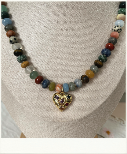 Multicolored Rondelle with Heart Pendant