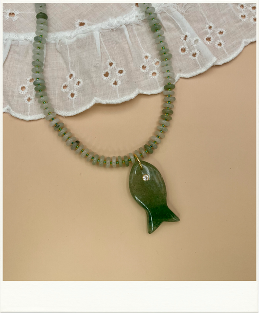 Green Rondelle Beaded Fish Necklace