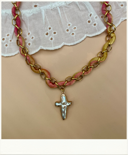 Silk Woven MOP Pendant Necklace