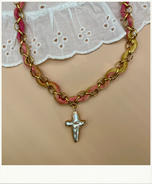 Silk Woven MOP Pendant Necklace