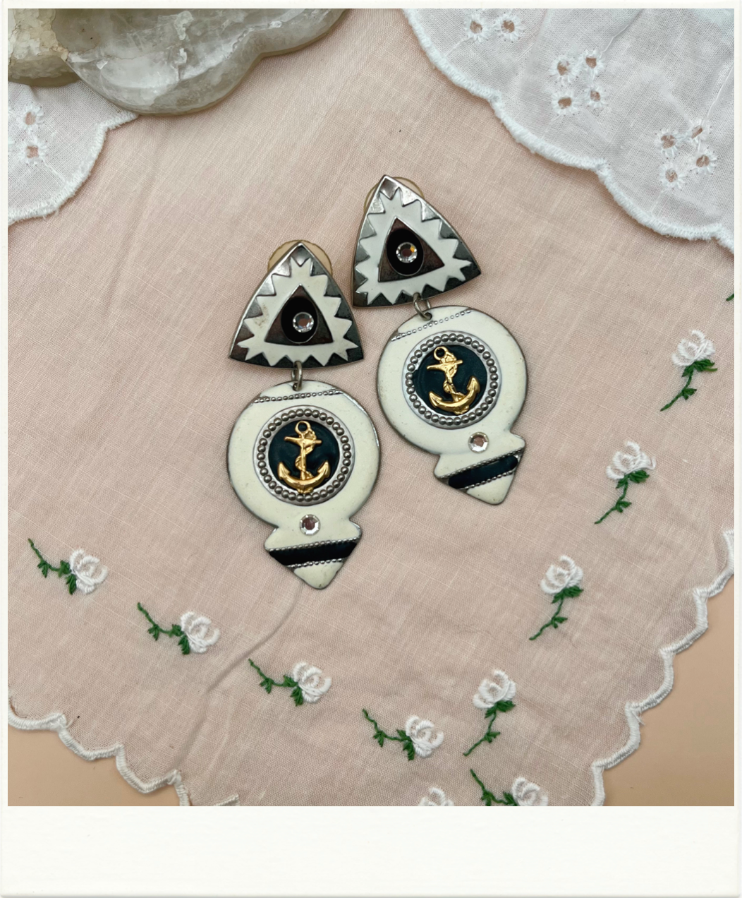 Black & White Anchor Drop Earrings
